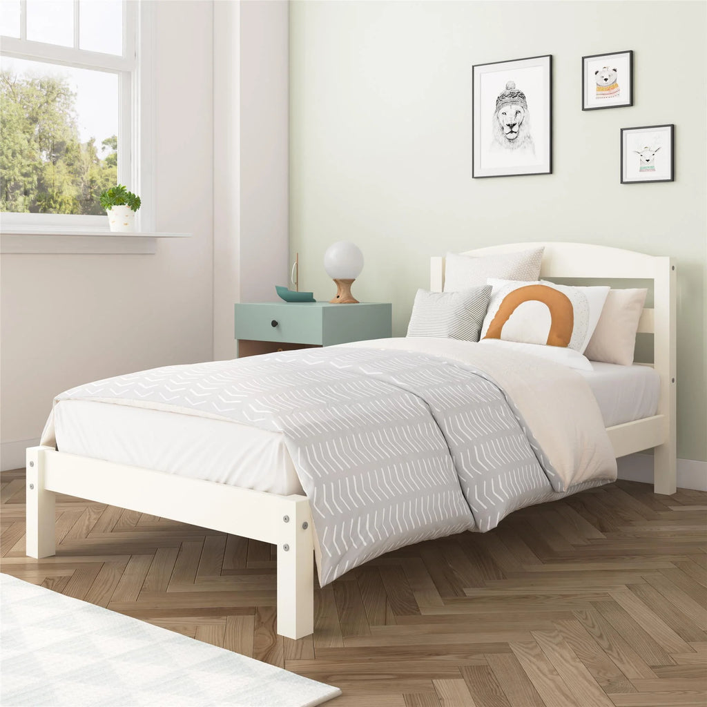 Twin Size Off-White Wood Platform Bed Frame D993