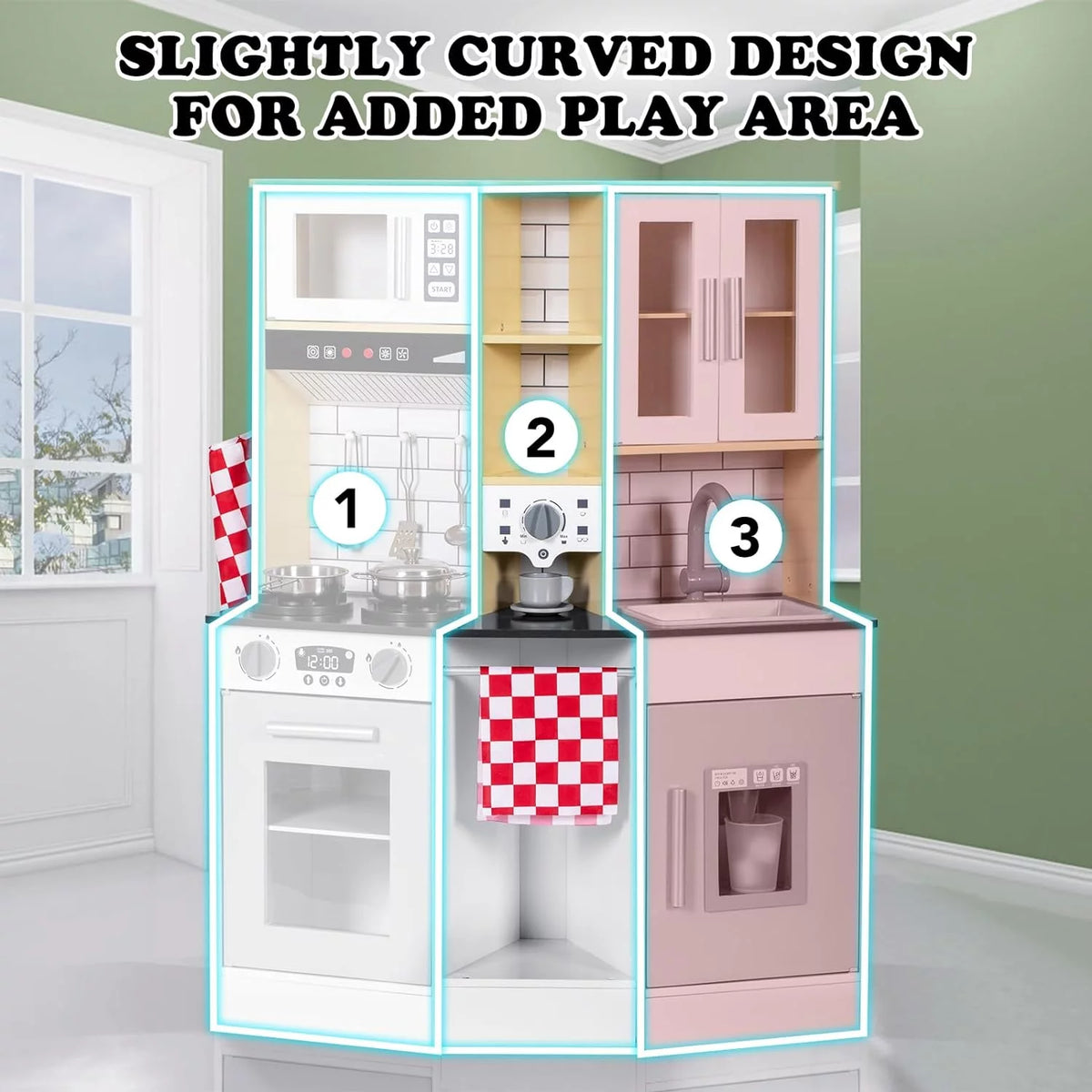 Wooden Play Kitchen with Sink Microwave Oven and Sound R4652