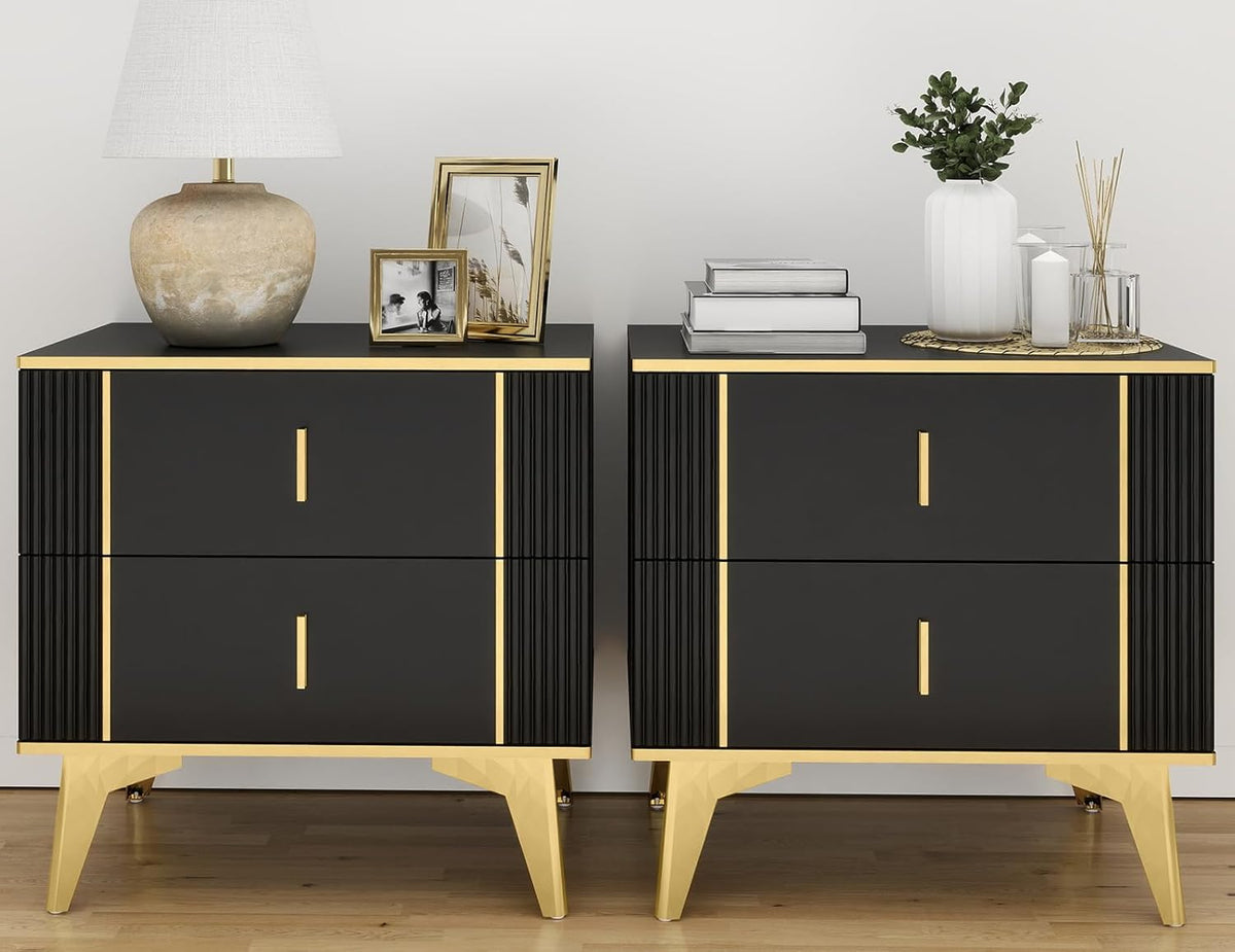 Black Nightstand Set of 2 with 2 Wood Drawers W463306