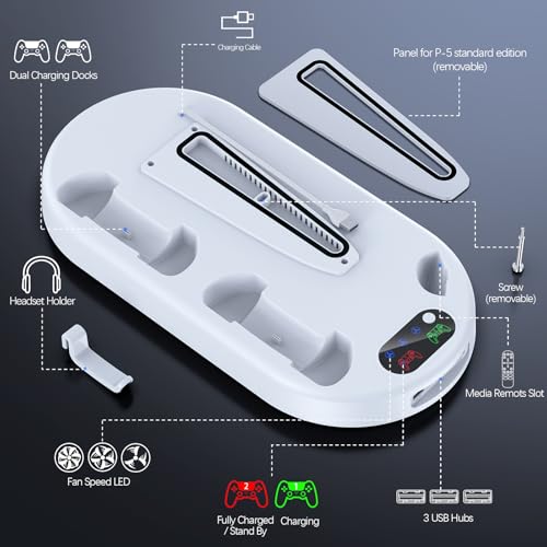PS5 Slim Stand with Cooling Fan and Charging Station White O25784