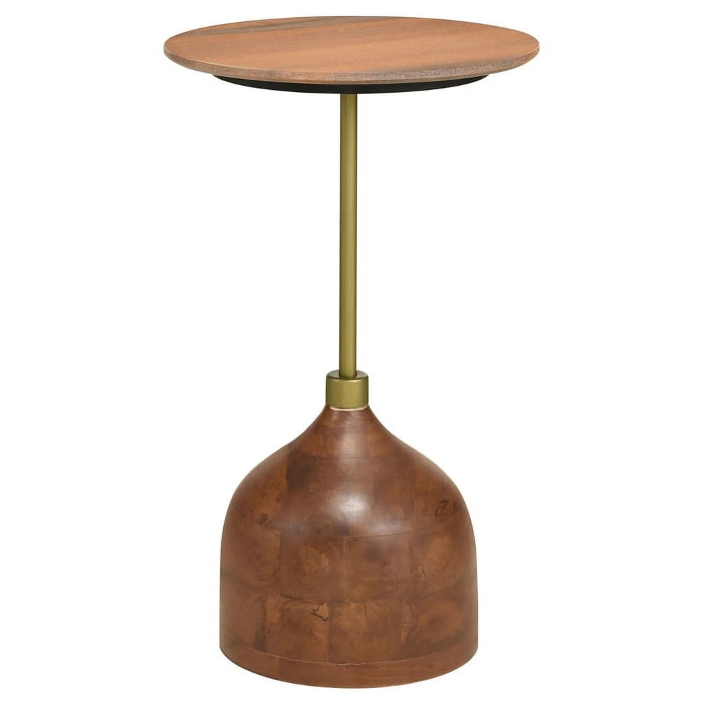 Contemporary Round Marble Top Side Table in Peach and Brown F856