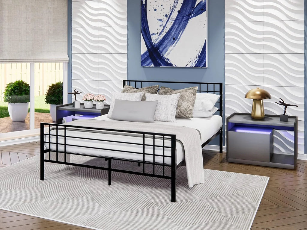 Black Bed Frame with 9 Metal Legs M2421