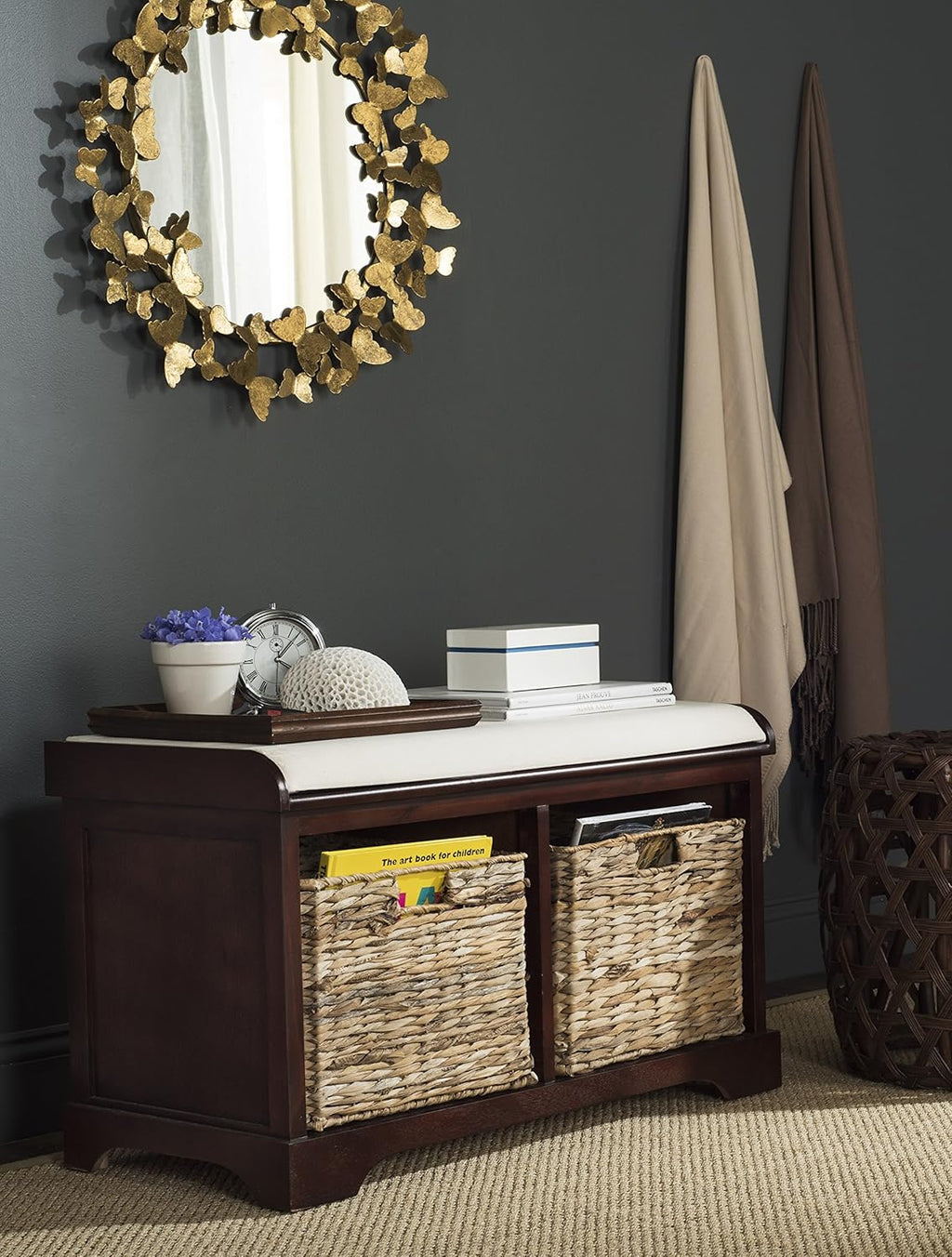 Brown Wicker Storage Bench N69055