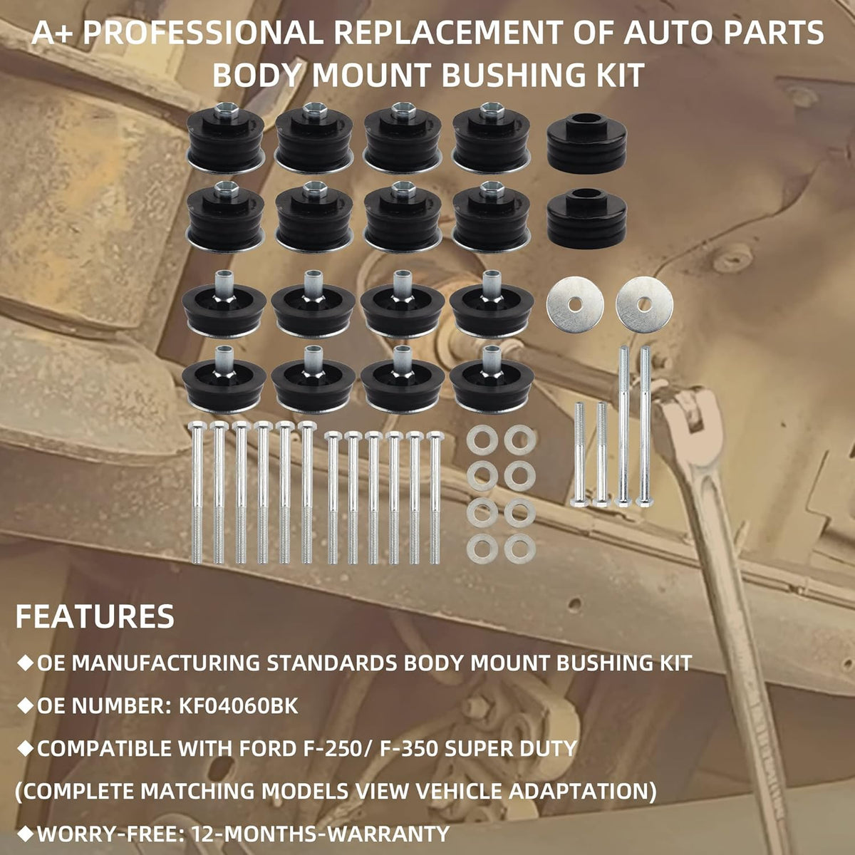 Body Mount Bushing Kit Compatible With 2008-2016 Ford F-250 F-350 2WD 4WD Super Duty H392506