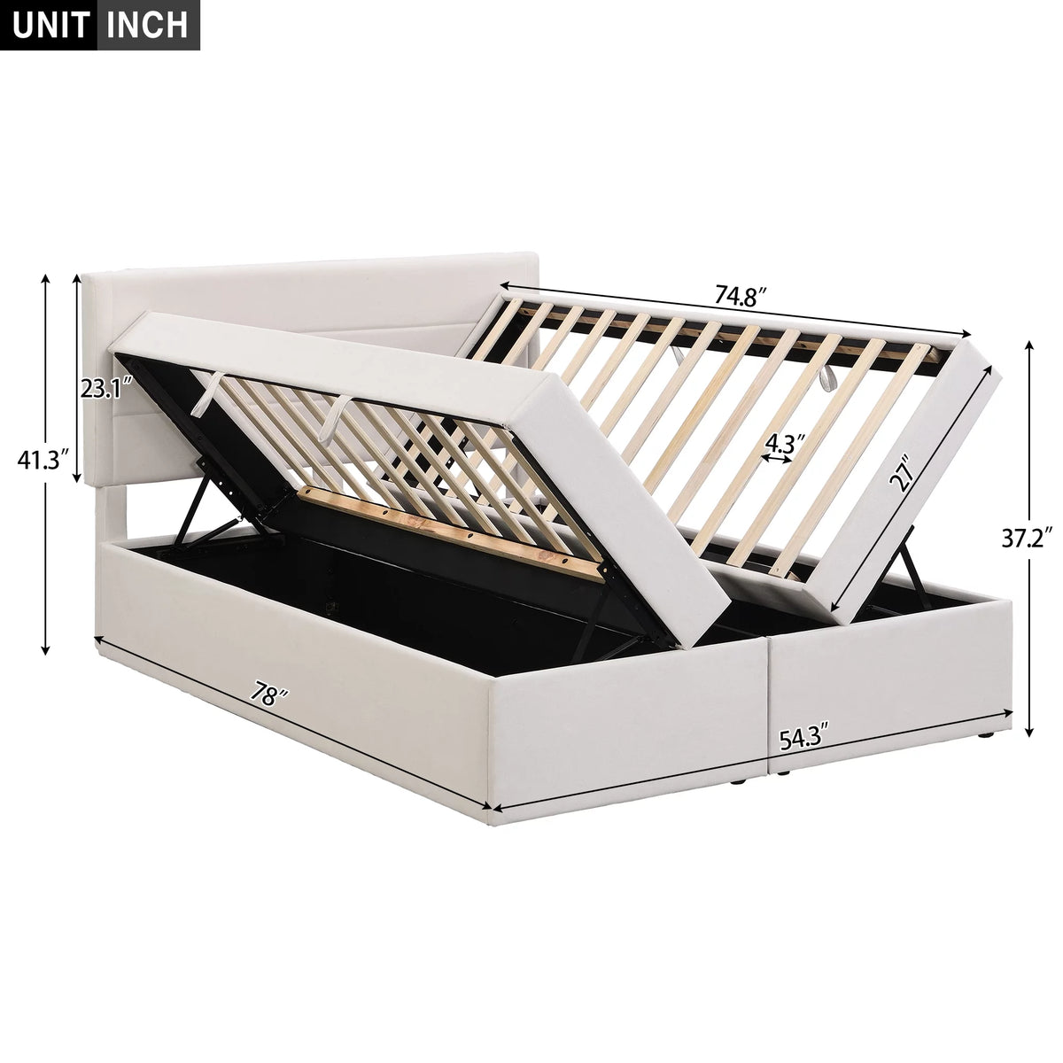 Full Size Lift-up Upholstery Platform Bed with Storage H9258