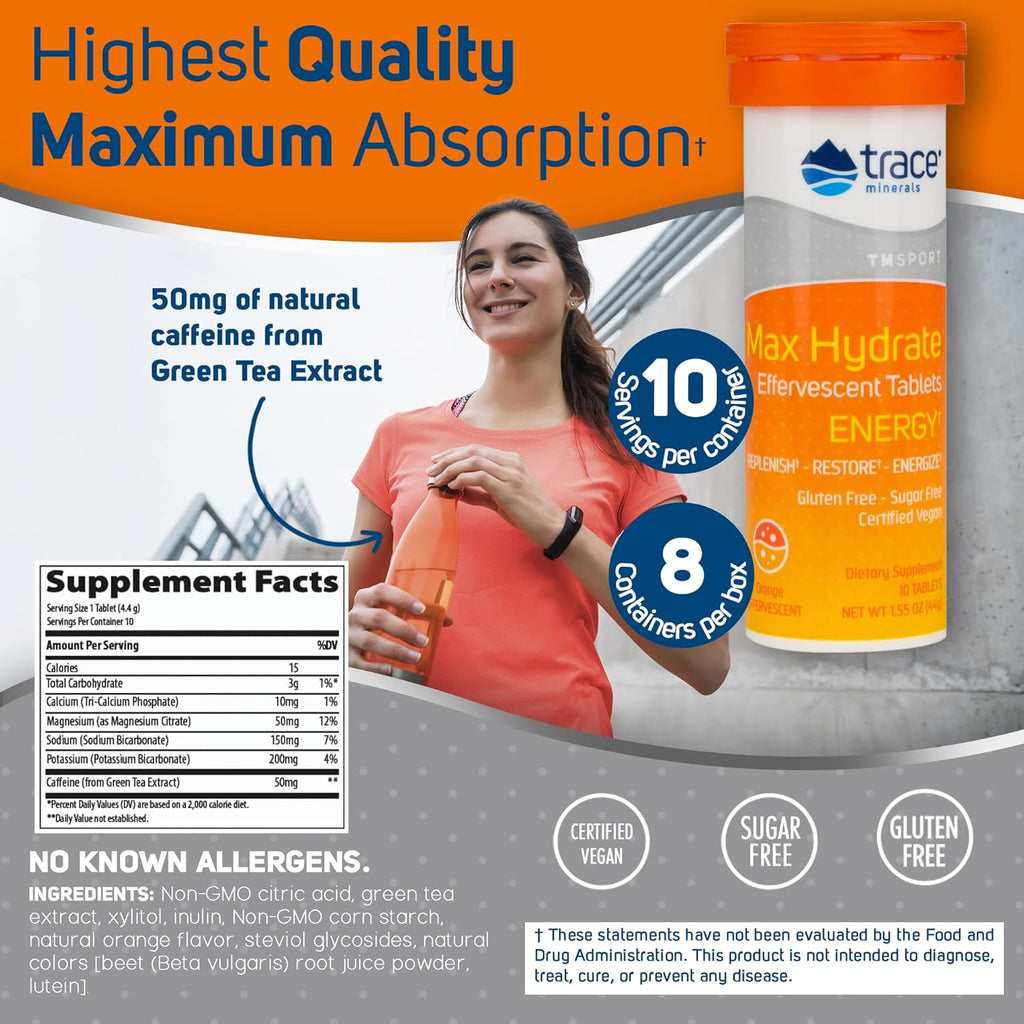 8 Tubes of 10 Tablets Electrolyte FIZZING Orange Flavor Pack of 2 W656237