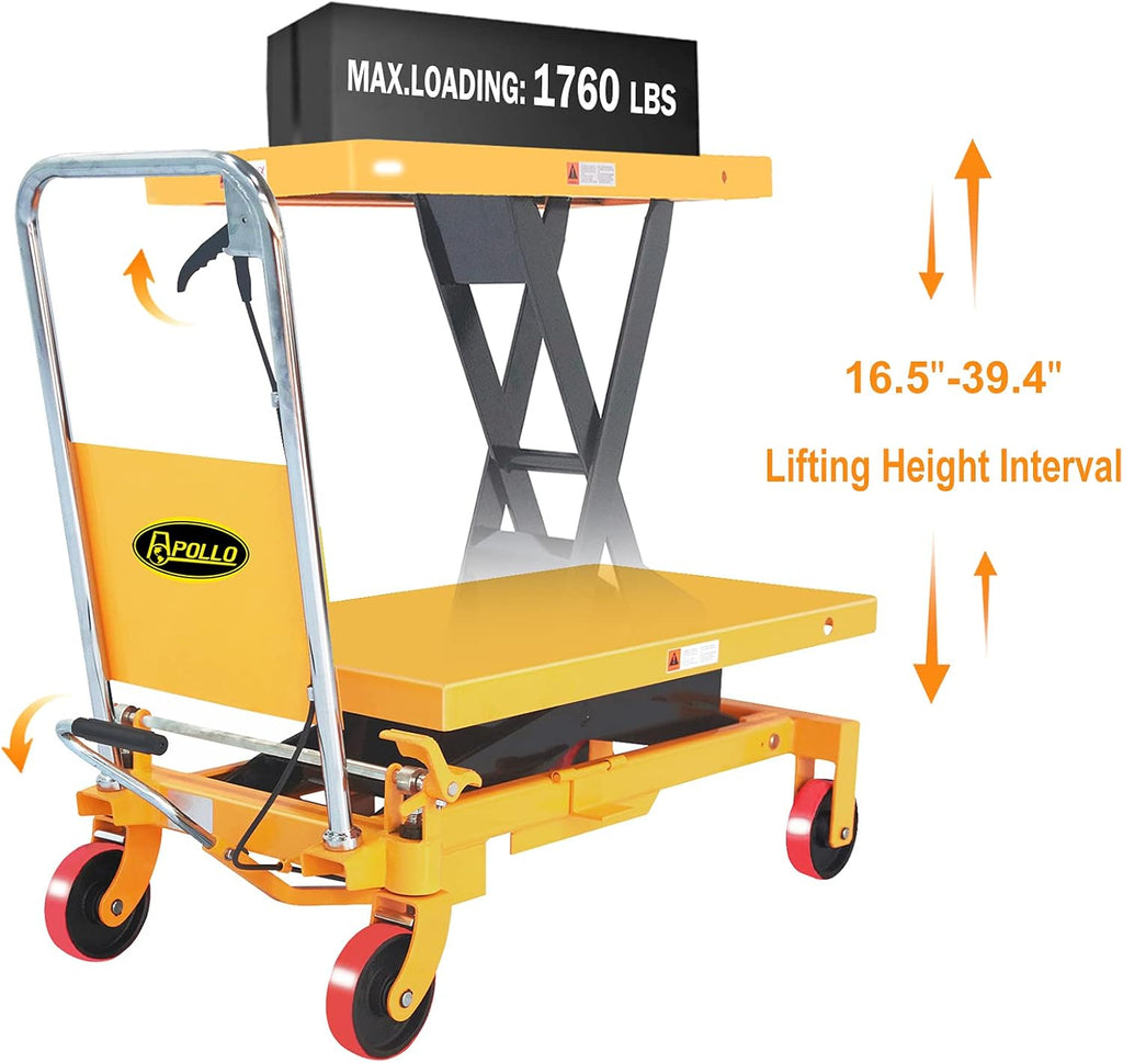Single Scissor Hydraulic Lift Table/Cart 1760lbs Capacity 39.4 Lifting Height J8528