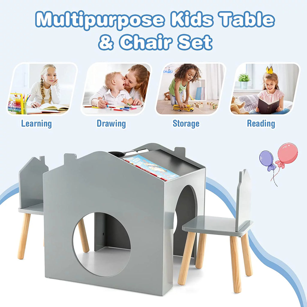 Kids Wood Table and Chair Set with Blackboard S355