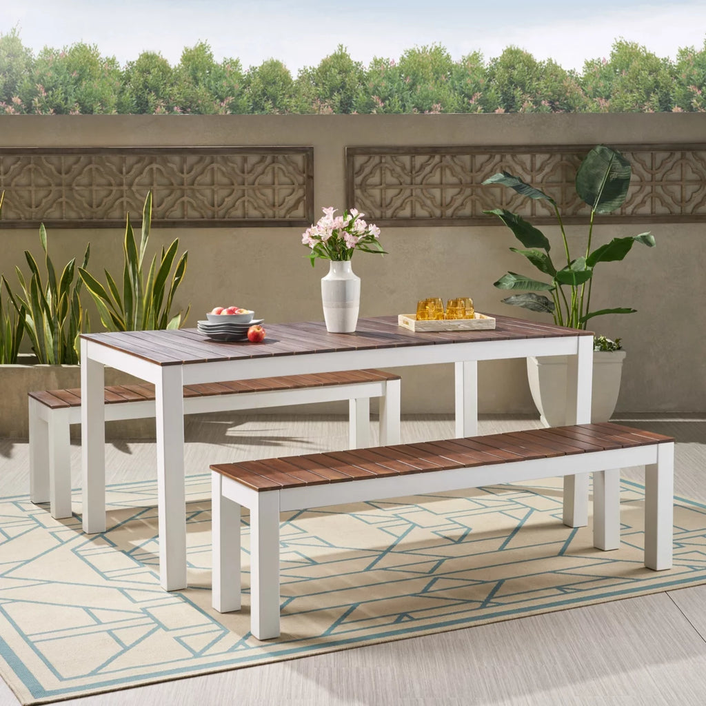 Dark Brown and White 3 Piece Outdoor Wood Picnic Set V5172