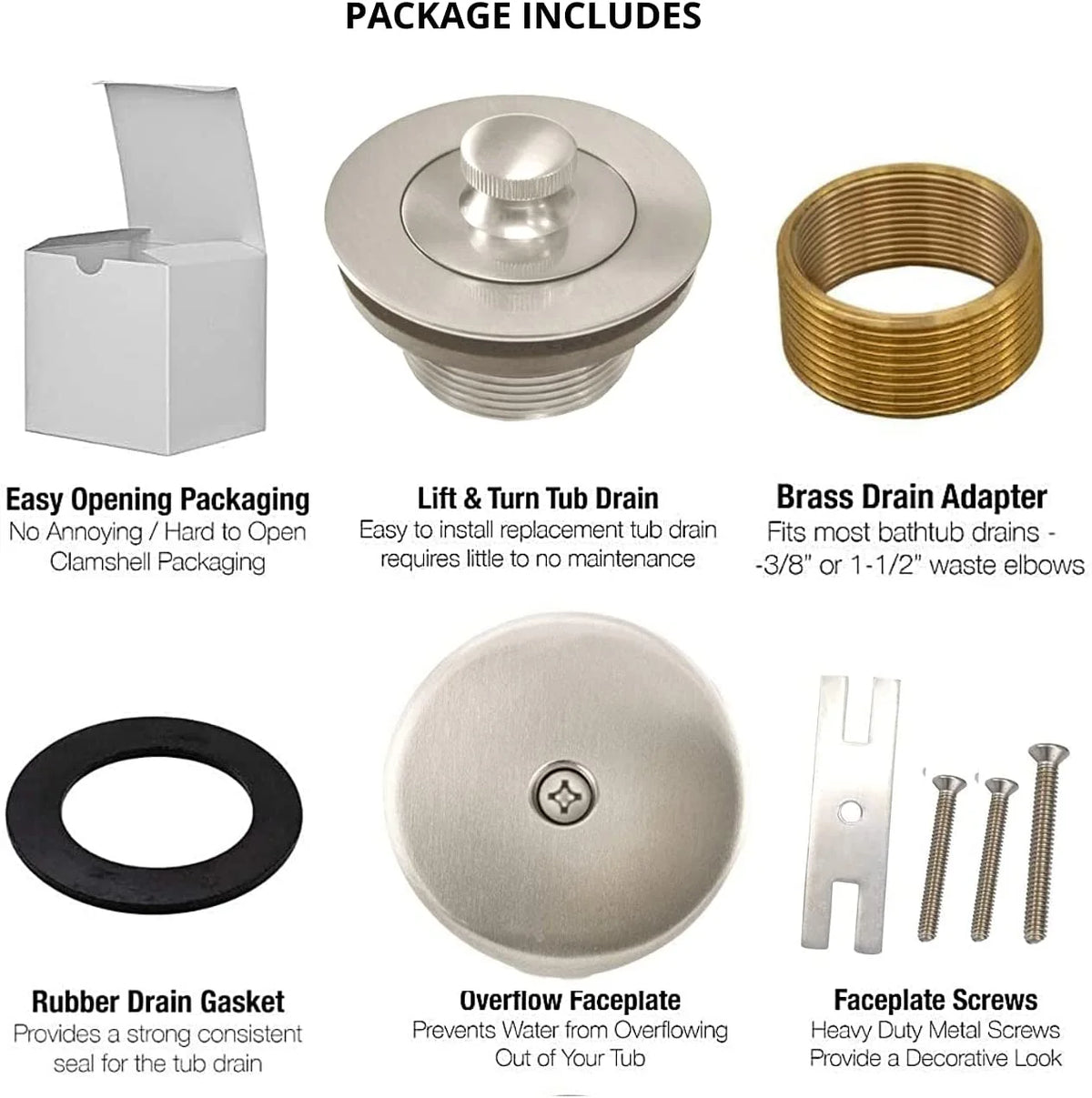 Brushed Nickel Bathtub Drain Assembly Conversion Kit I804437