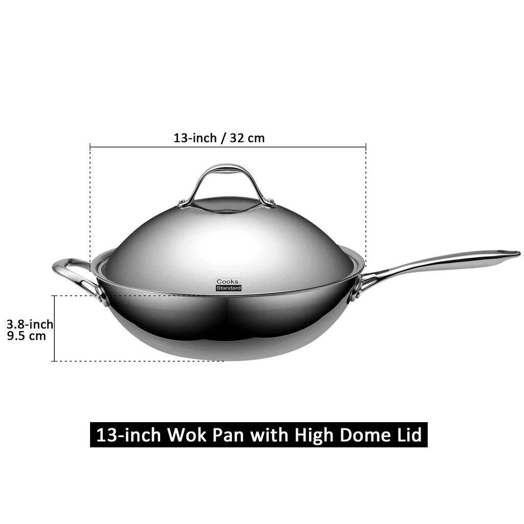 Stainless Steel 13-Inch Wok Pan with High Dome Lid F6995