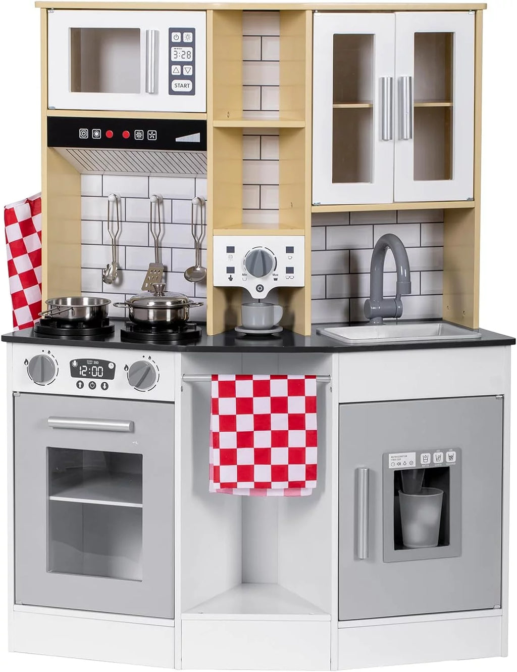 Wooden Play Kitchen with Sink Microwave Oven and Sound R4652