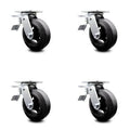 Rubber on Cast Iron Swivel Caster Set 4 with 6x22 Wheel W15400