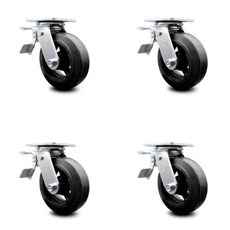 Rubber on Cast Iron Swivel Caster Set 4 with 6x22 Wheel W15400