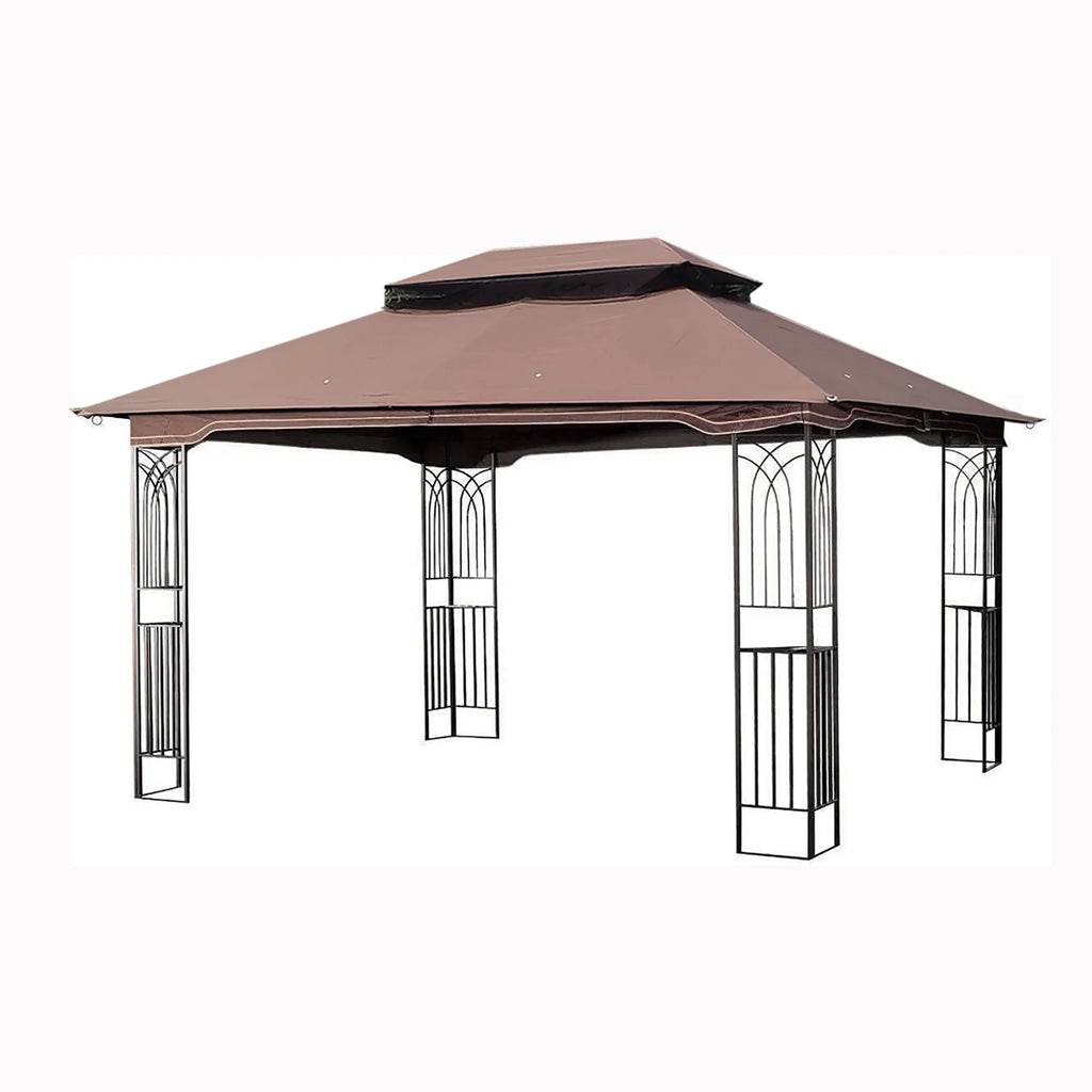 Brown Outdoor Patio Gazebo Canopy Tent With Mosquito Net J236337