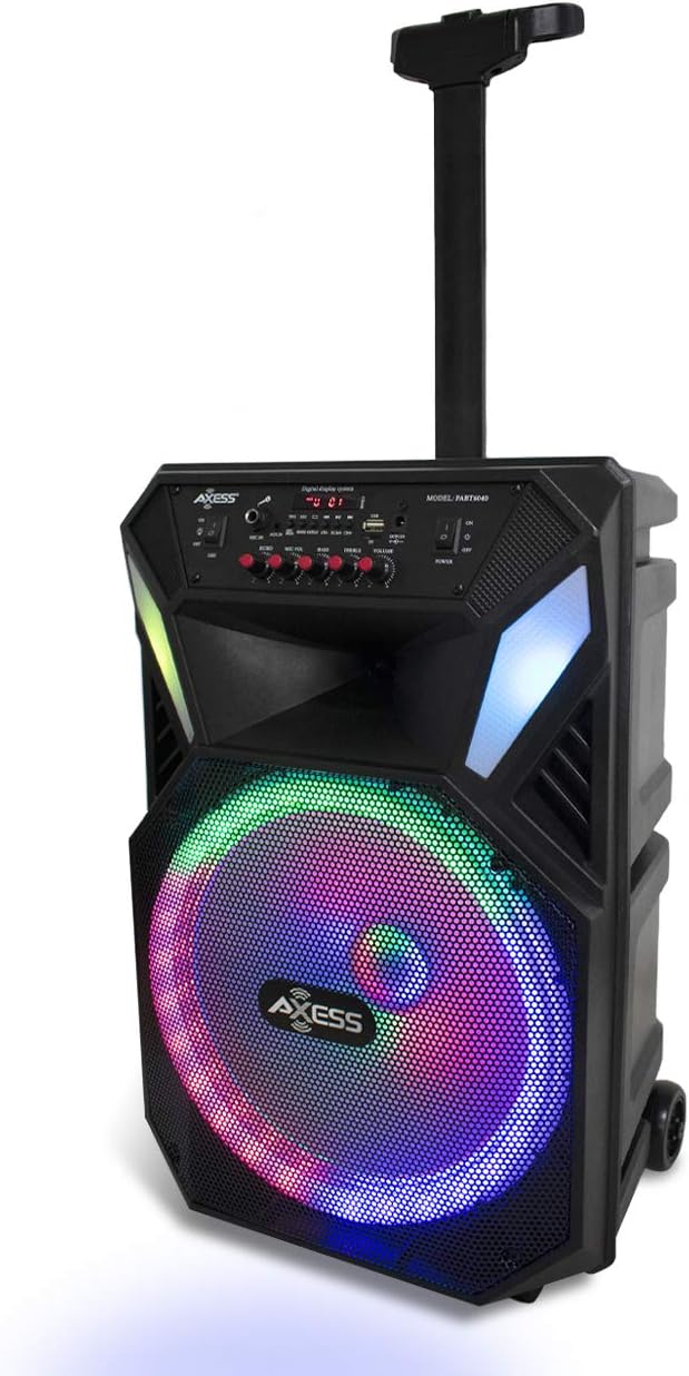Bluetooth Speaker with 12” Woofer & 1.5 Tweeter, Portable PA Speaker with LED Lights, Wireless Mic, USB AUX TF Card FM & MIC V11978