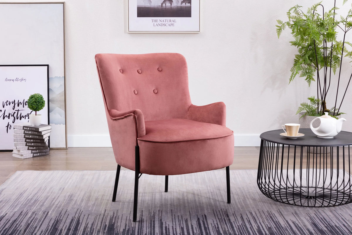 Tufted Fabric Accent Chair with Iron Legs R1654