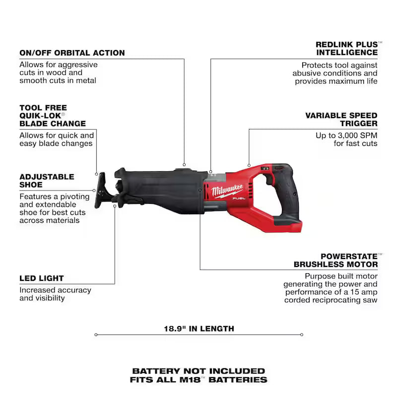18V Brushless Cordless Reciprocating Saw Y610335