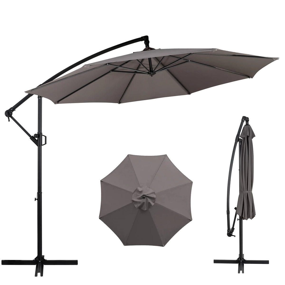 Dark Gray Offset Cantilever Umbrella with Cross Base Y860109