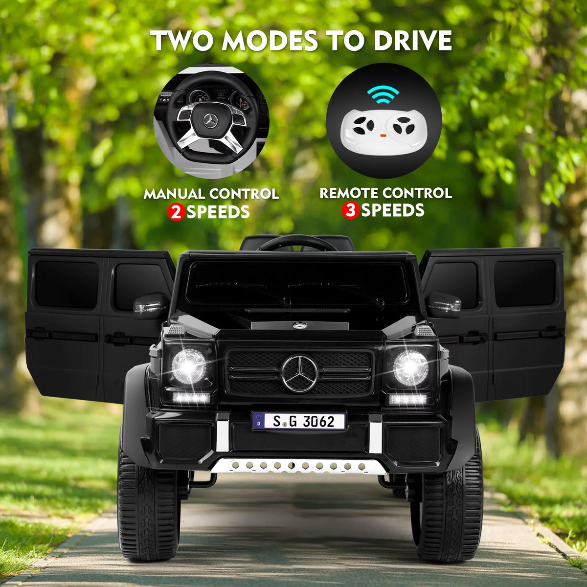 12V Kids Ride on Car with Remote Control, LED Light (Black) I81255