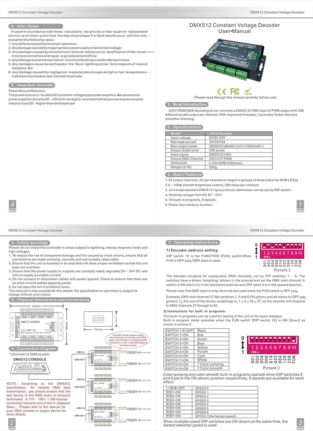 24 Channel RGB DMX512 Controller DC 5V-24V G384