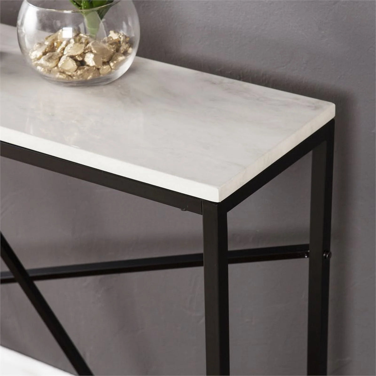 Faux Marble Skinny Console Table in Matte Black E59947