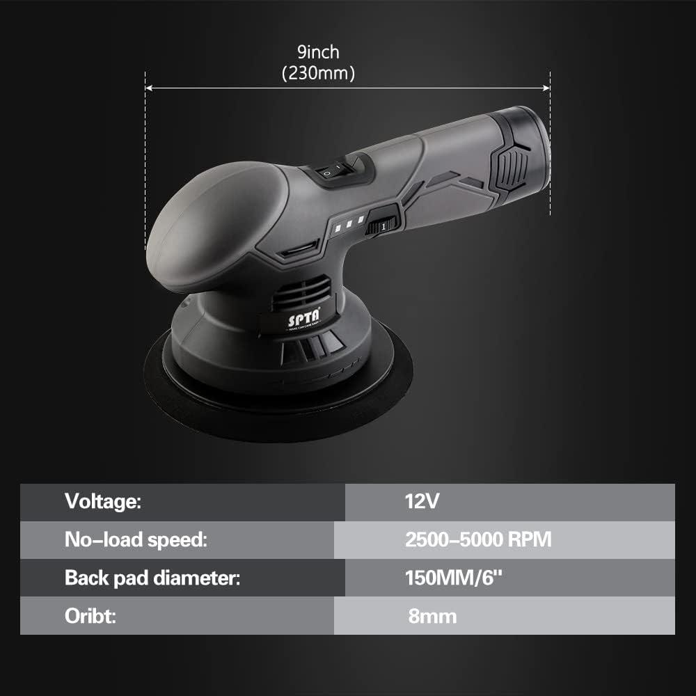 Cordless Car Buffer Polisher with 2Pcs 12V Lithium Rechargeable Battery Brushless Polisher, 2.0Ah E266210