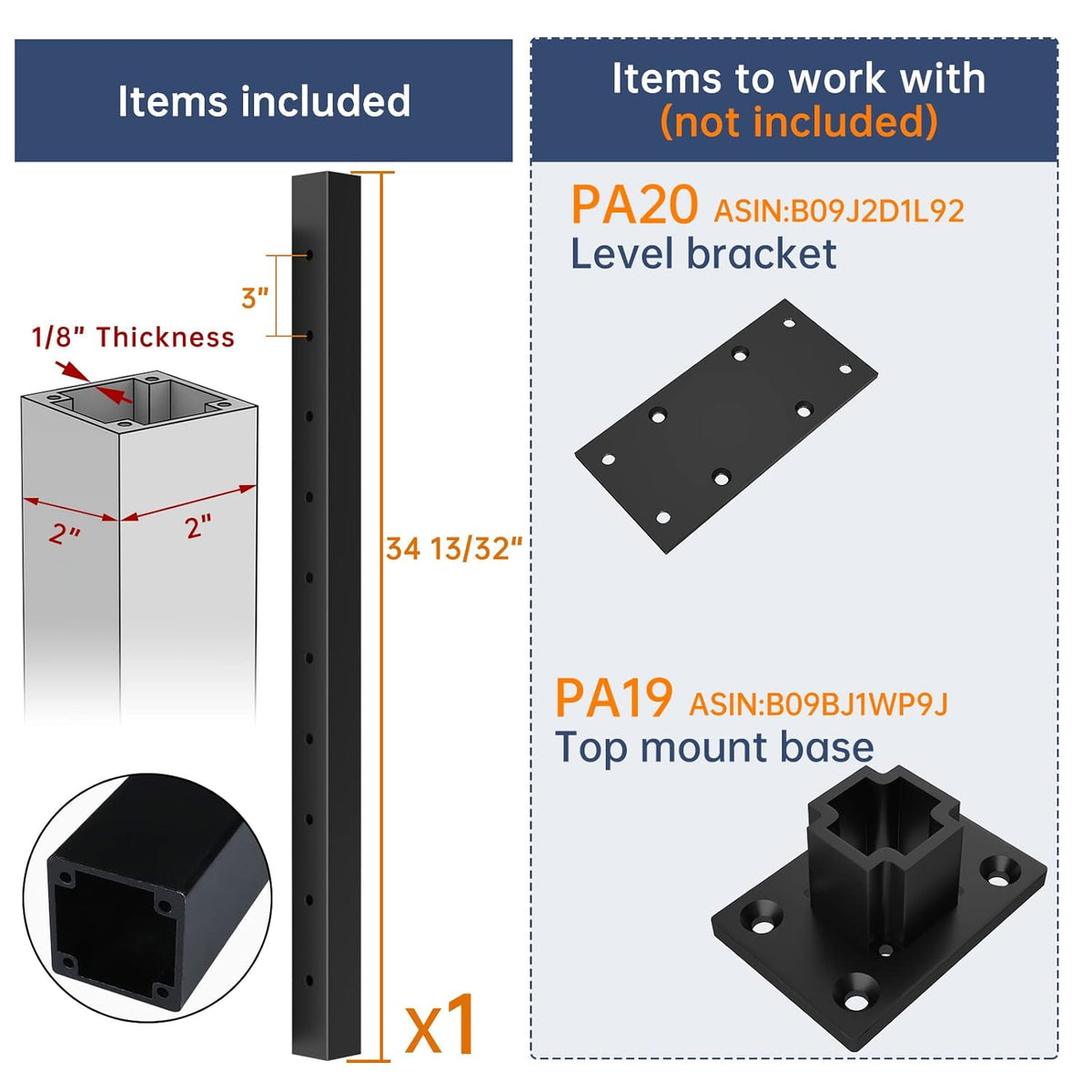 Black Powder Coated Aluminum Post Pack of 2 L65565
