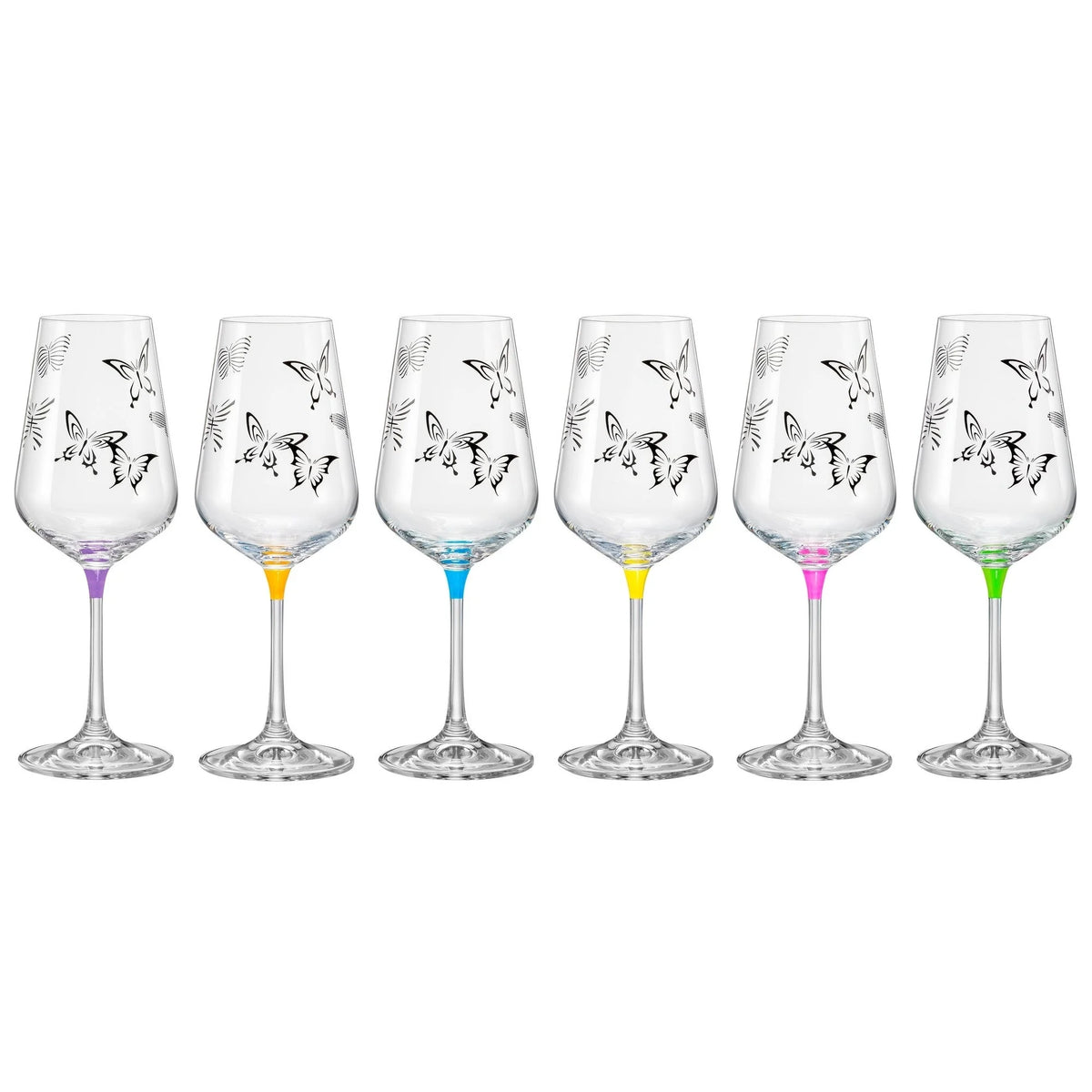 Assorted Colors Butterfly Wine Glasses Set of 6 12 oz D697498