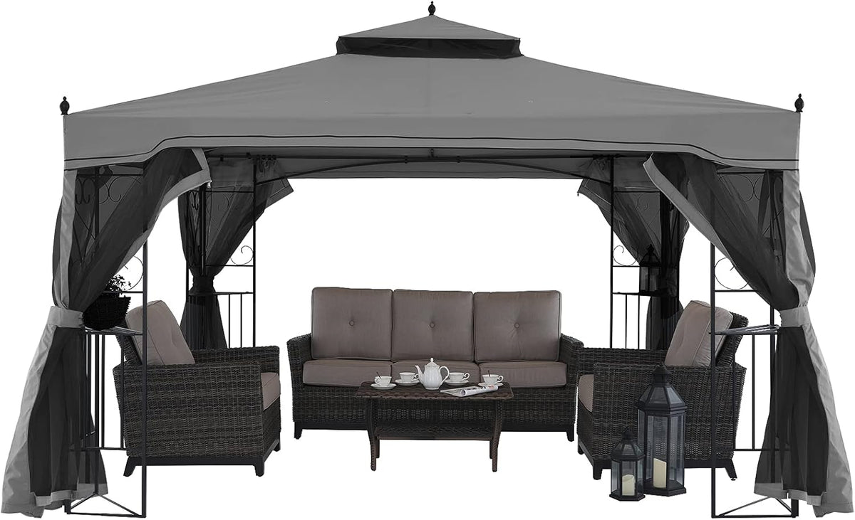 11x13 Patio Gazebo with Netting Screen Walls Beige S91049