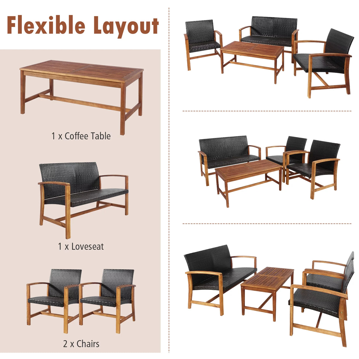 8 Pcs Acacia Wood Patio Conversation Set C461