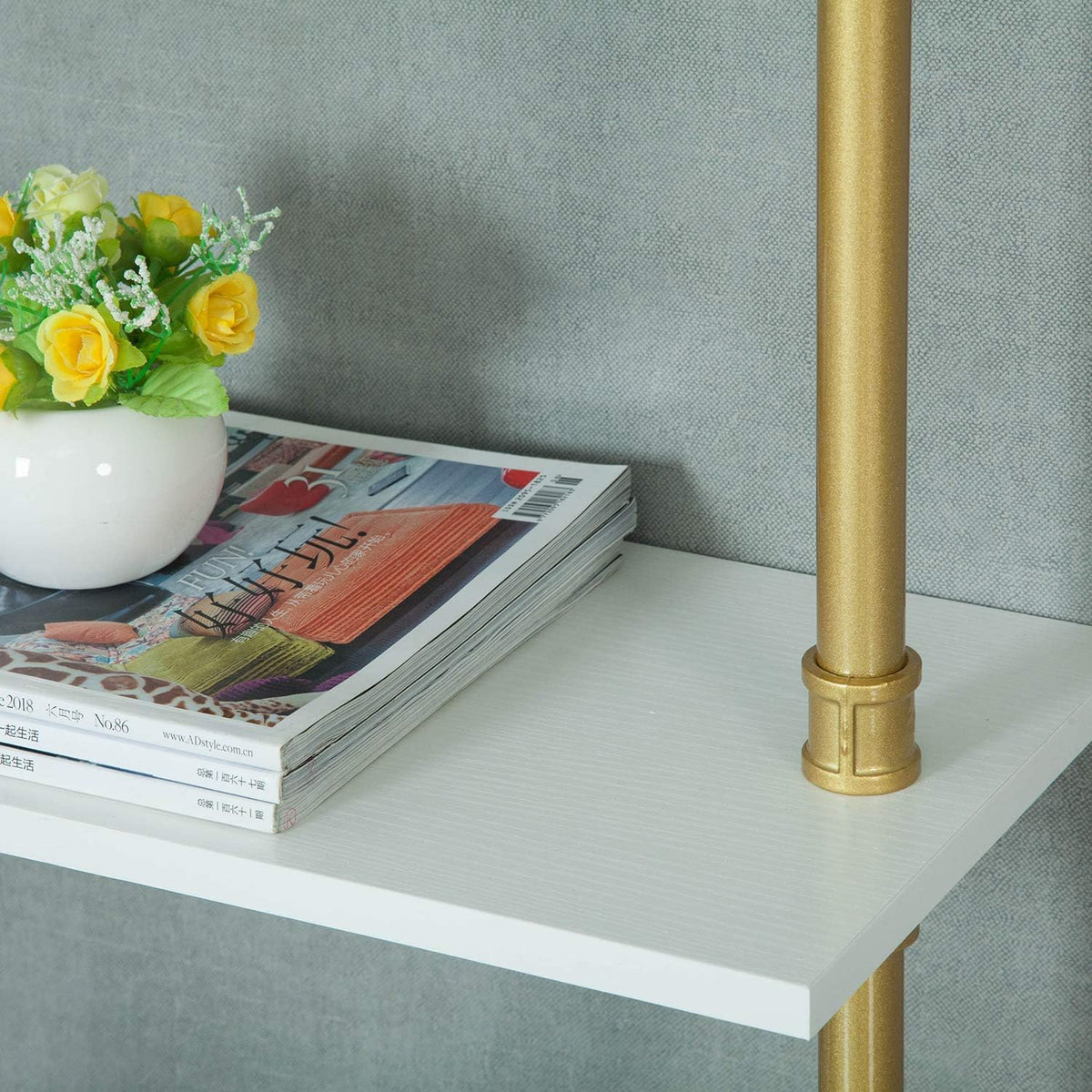 Gold 6-Tiers Wood Ladder Shelf Bookcase Q393277