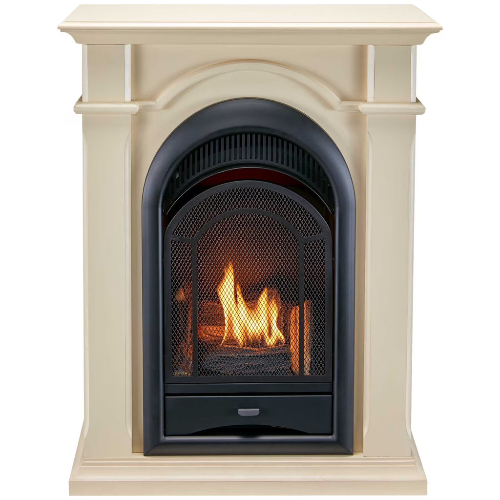 Antique White Ventless Gas Fireplace System with Corner Mantel U306