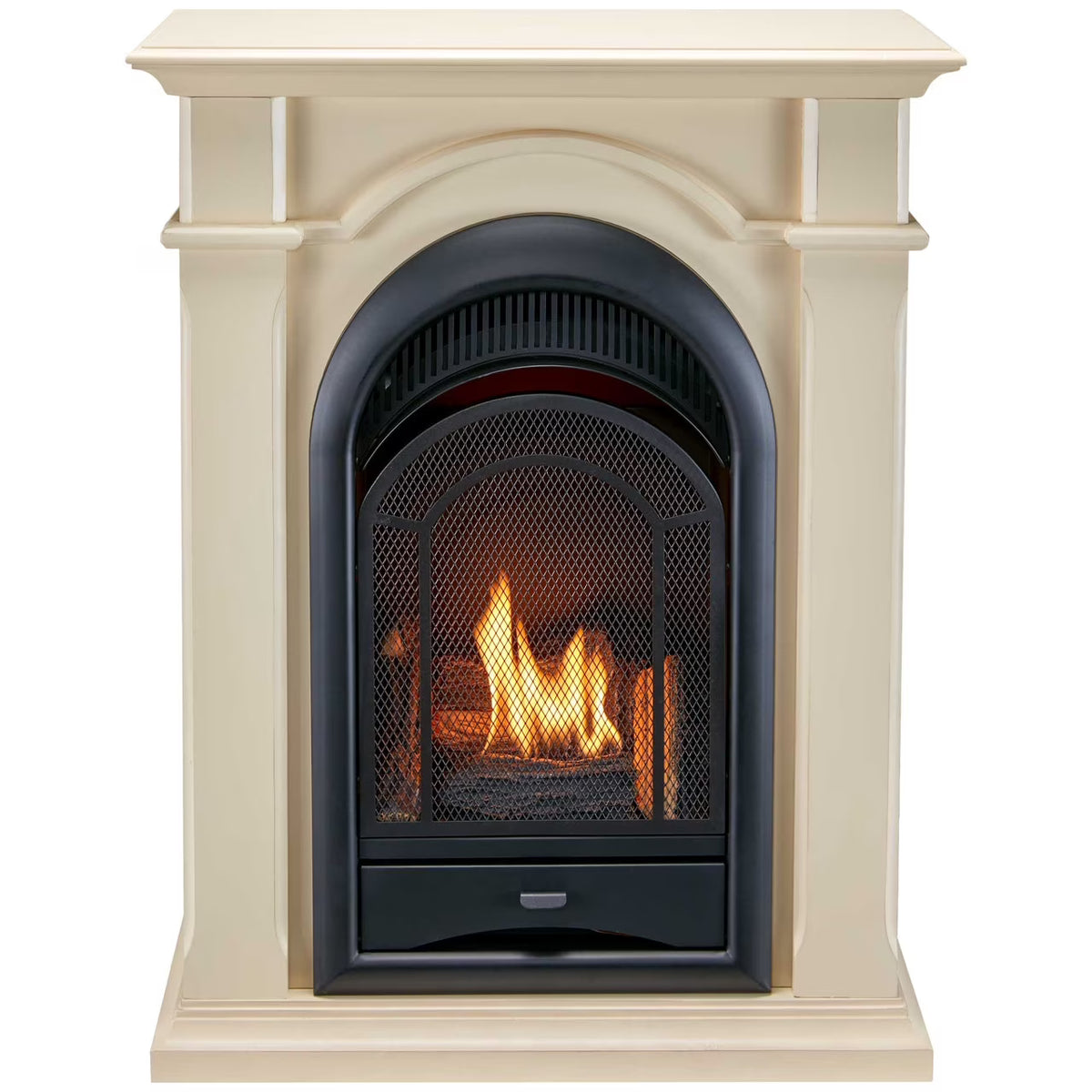 Antique White Ventless Gas Fireplace System with Corner Mantel U306