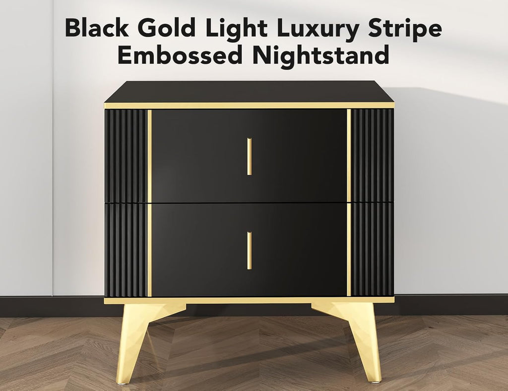 Black Nightstand Set of 2 with 2 Wood Drawers W463306