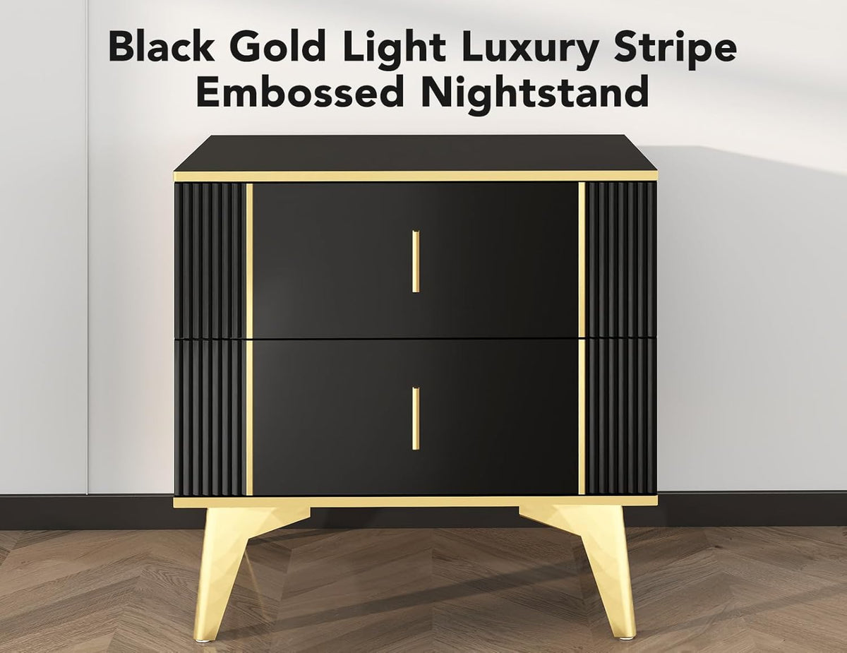Black Nightstand Set of 2 with 2 Wood Drawers W463306
