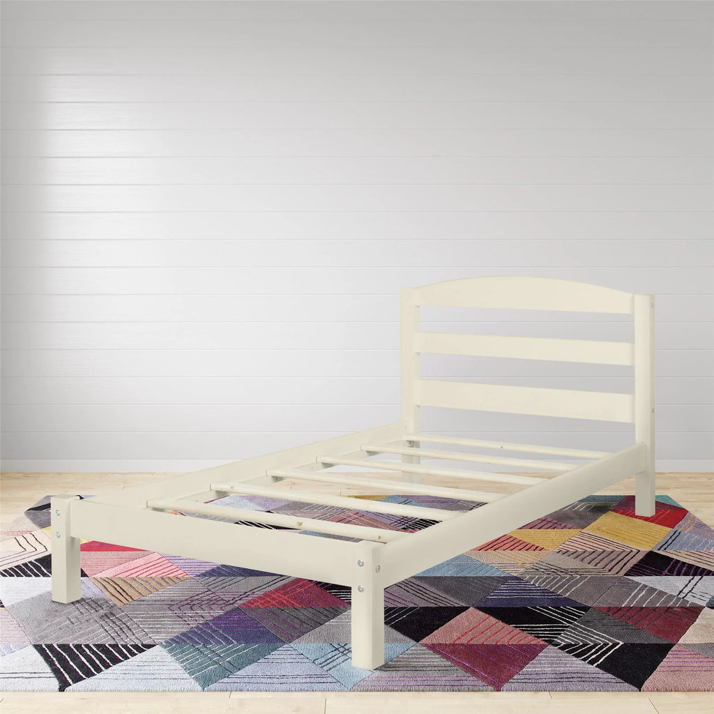 Twin Size Off-White Wood Platform Bed Frame D993