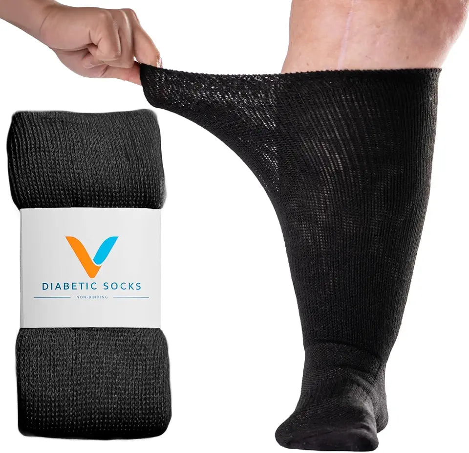 Black Non Binding Seamless Toe Diabetic Socks N6432