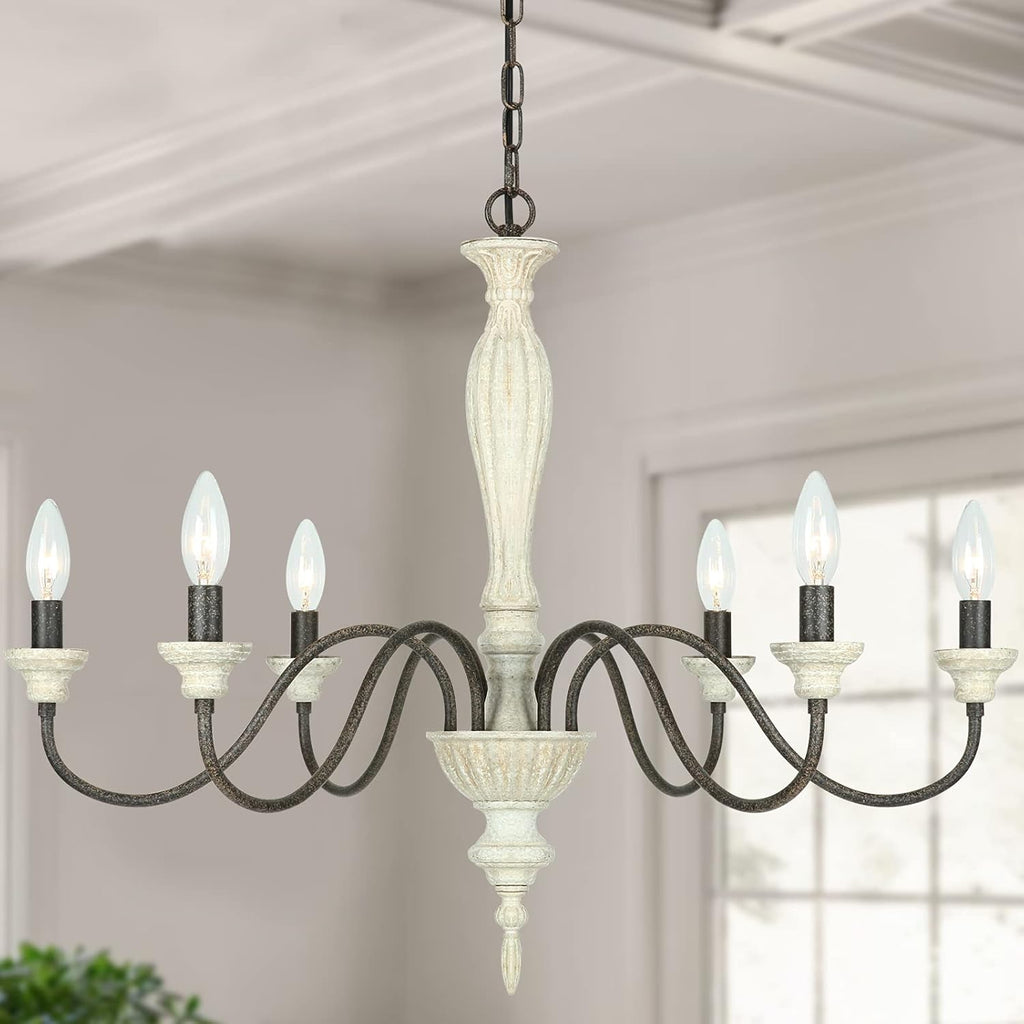 6-Light Chandelier with Imitation Wood and Stardust Iron U980960