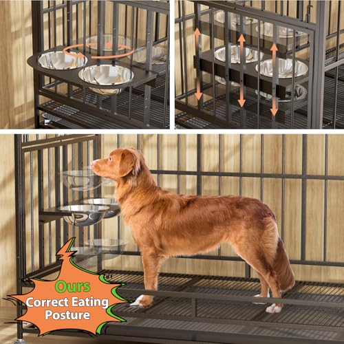 48" Heavy-Duty Dog Crate with Wheels, Dual Bowls N9046