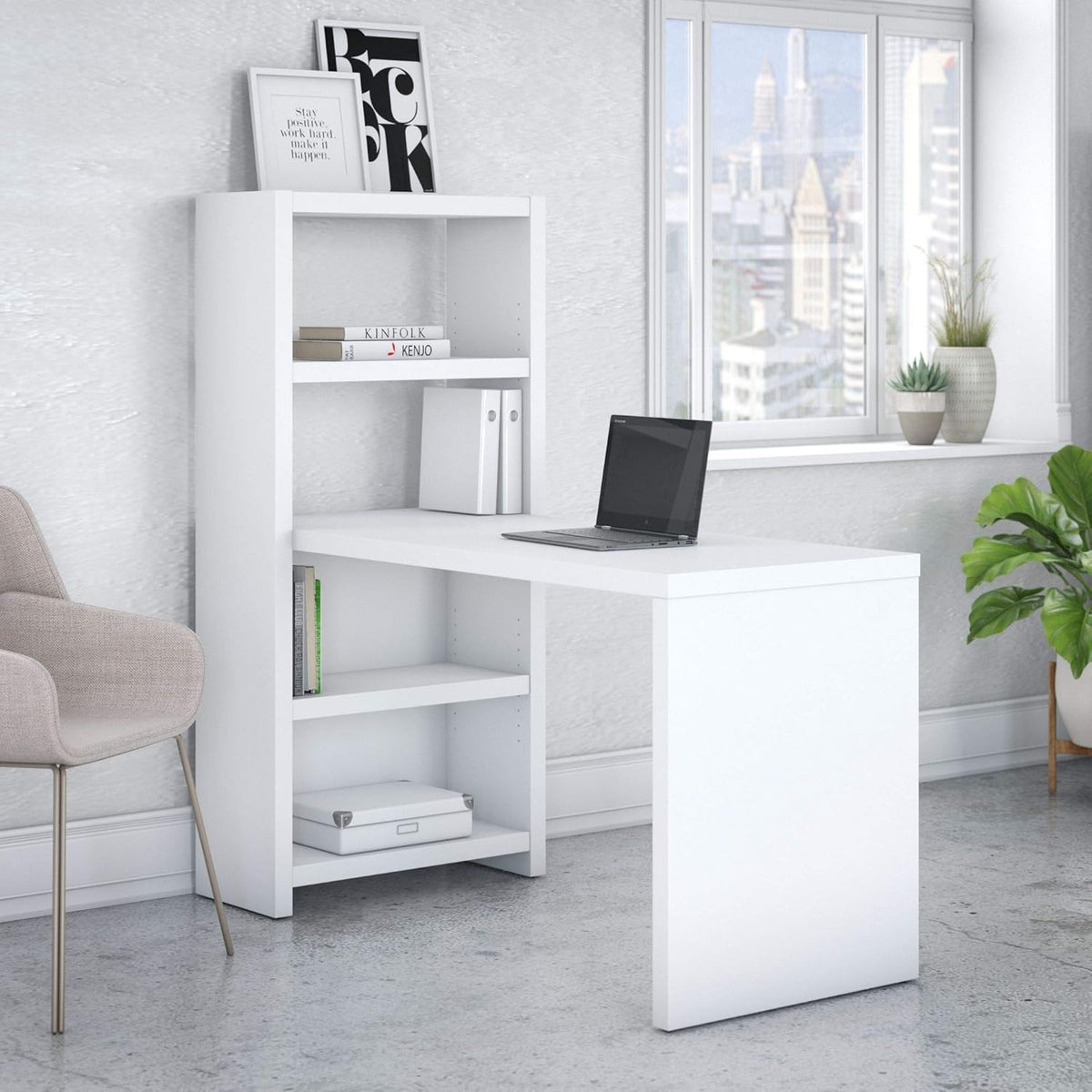 Pure White Bookcase Desk Y260064