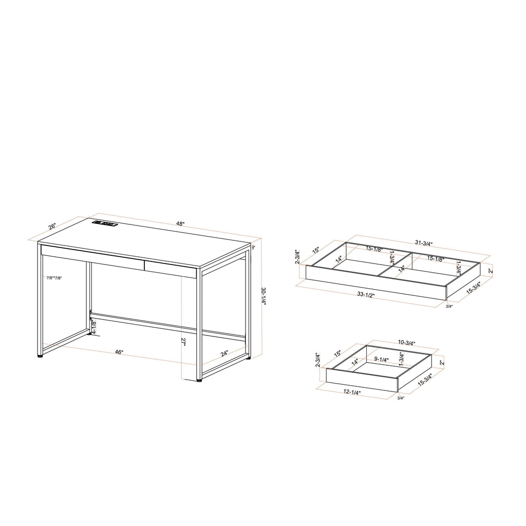Black 48-Inch Desk with USB Ports X6919