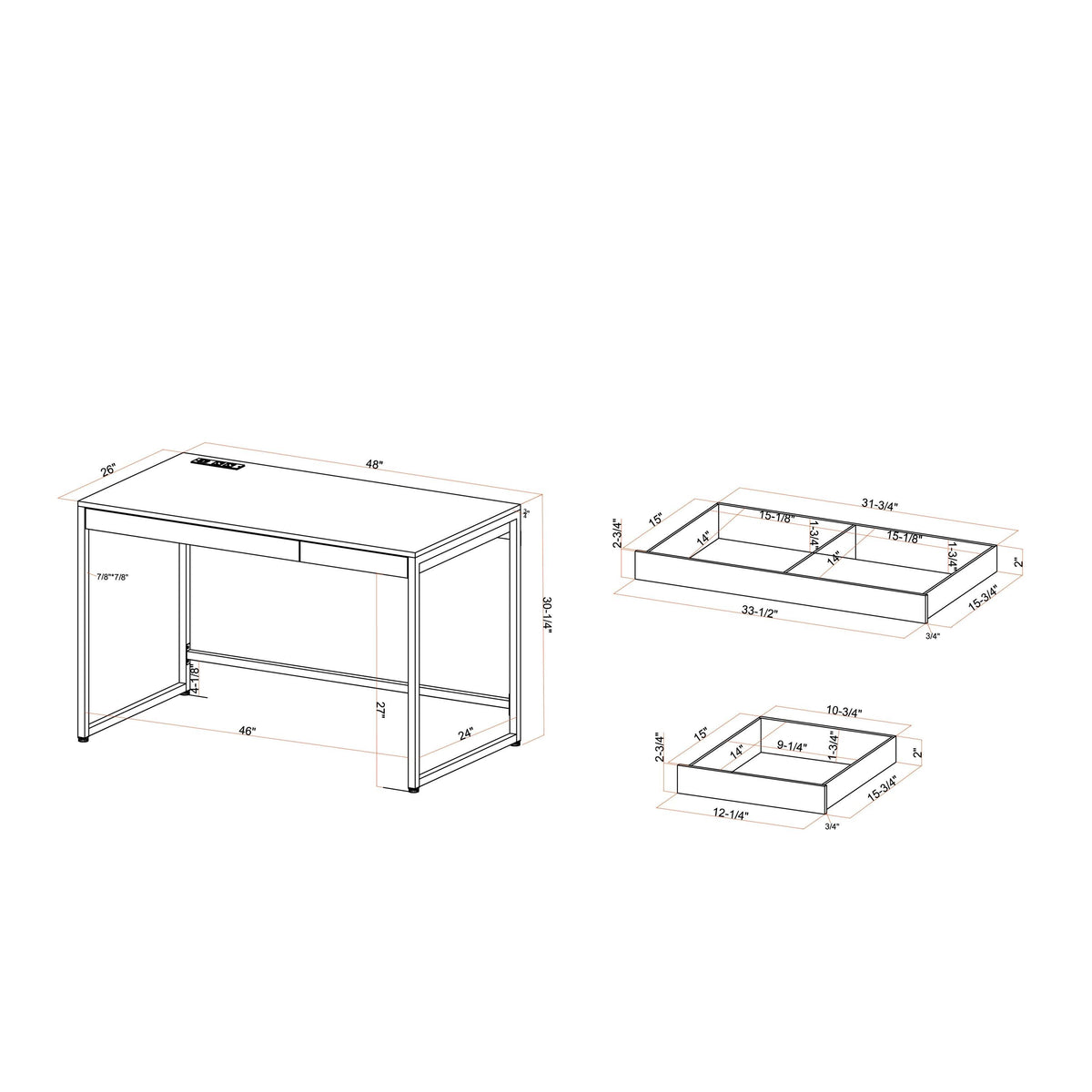 Black 48-Inch Desk with USB Ports X6919