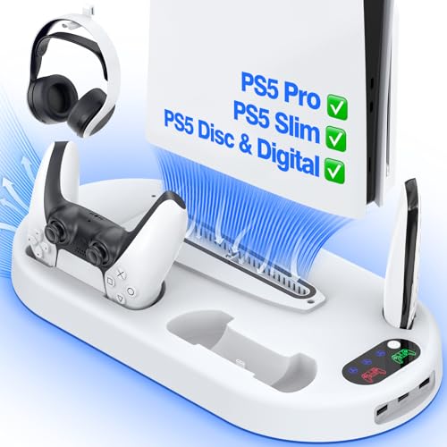 PS5 Slim Stand with Cooling Fan and Charging Station White O25784