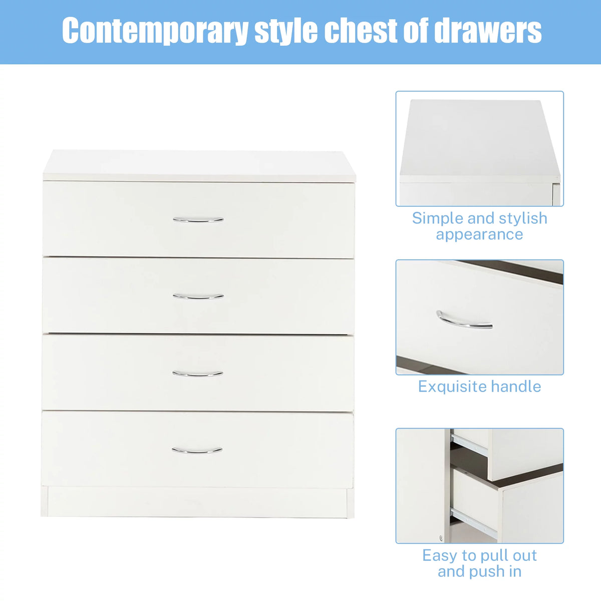 White 4 Drawer Wood Dresser E2929