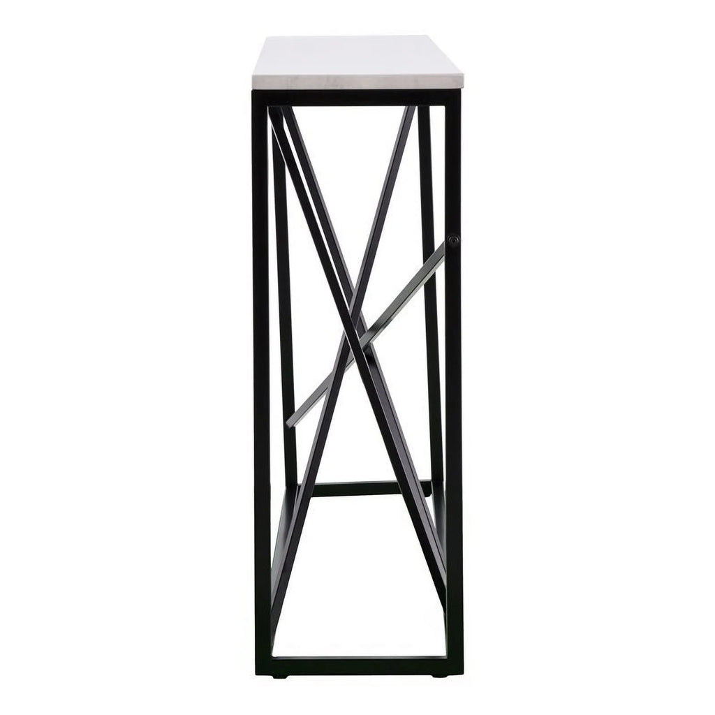 Faux Marble Skinny Console Table in Matte Black E59947