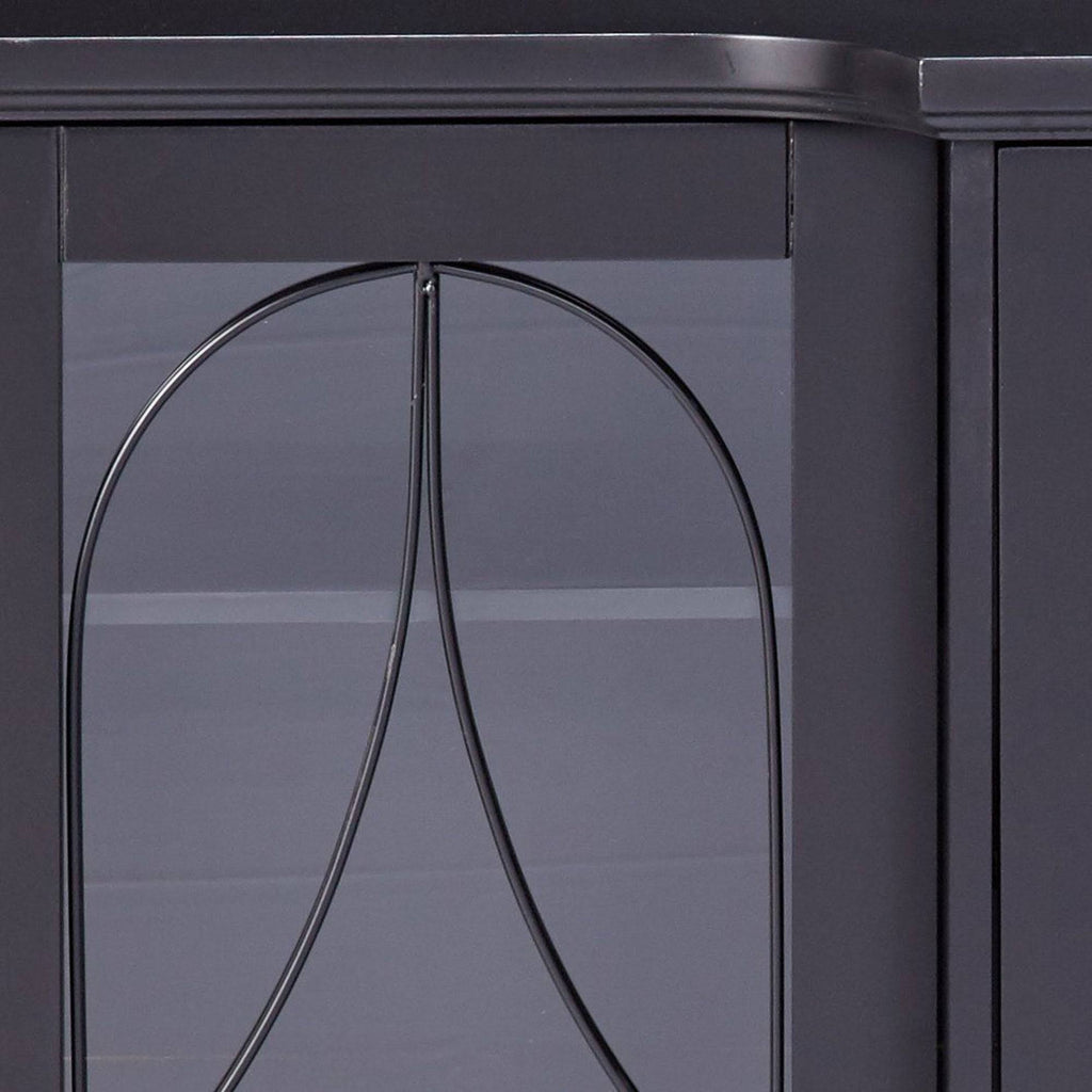 Black Wood Sideboard Buffet Console Table with Glass Cabinet Doors I945142