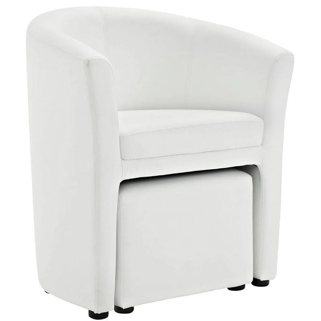 White Faux Leather Accent Chair with Ottoman F64279