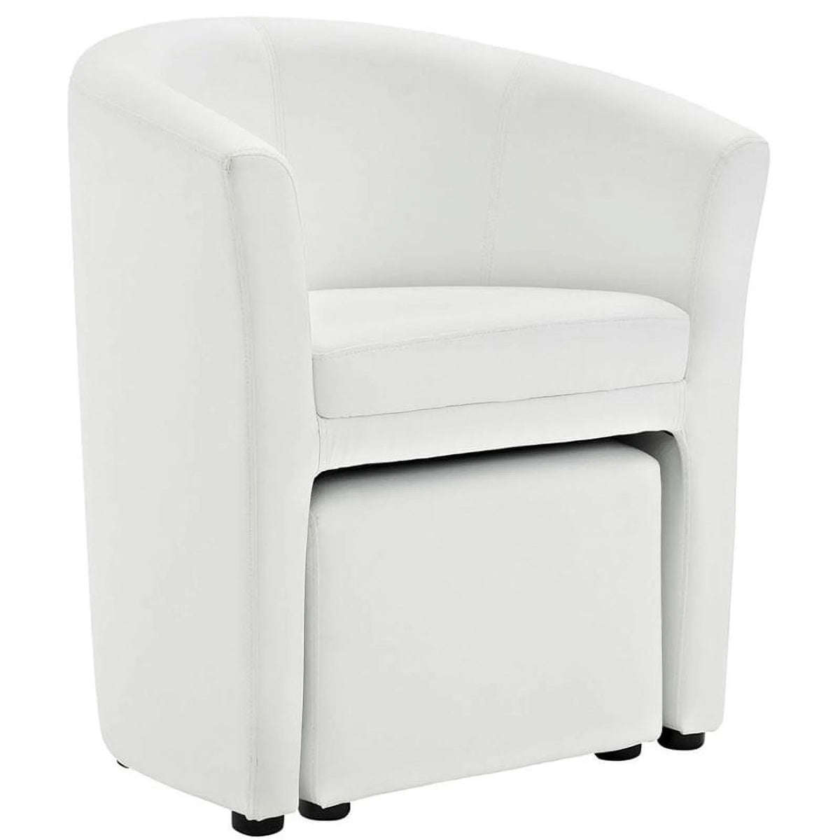 White Faux Leather Accent Chair with Ottoman F64279