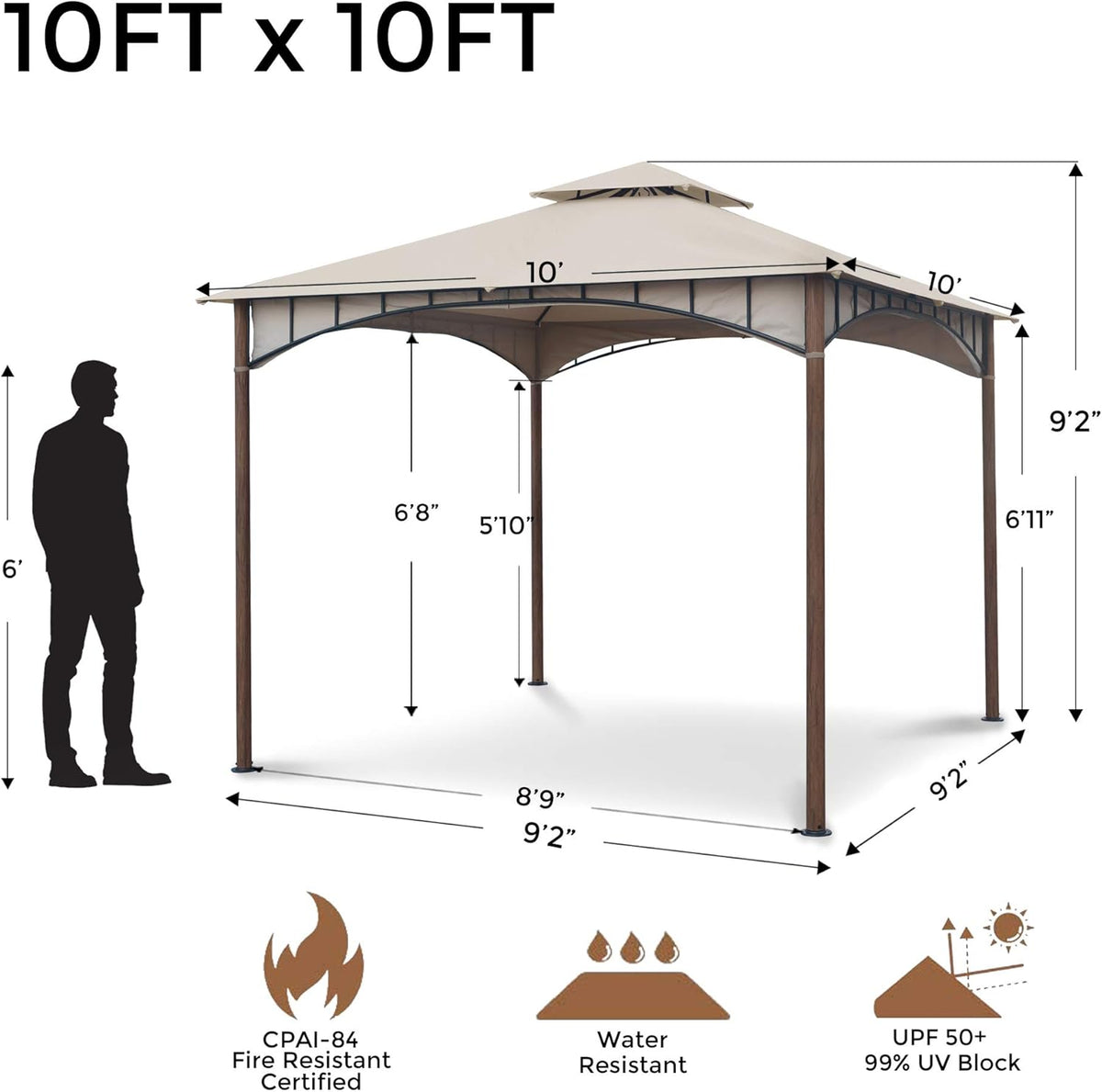 10x10 Waterproof Steel Gazebo (Beige) Y52675